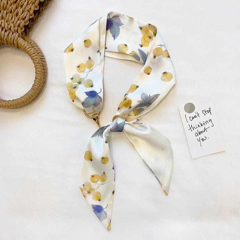 Long Skinny Hair Scarf For Women Fashion Fruit Print Kerchief Cute Headband Silk Satin Neck Scarfs 7*130cm Band Bag Scarves