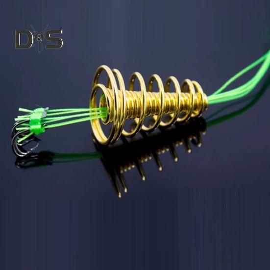 4Pcs/Set Trap Fishing Hook with Spring Carp Feeder Tangle-Free Heavy Duty Green Line Metal Barbed Fish Hook Rig Carp Fishing Accessories