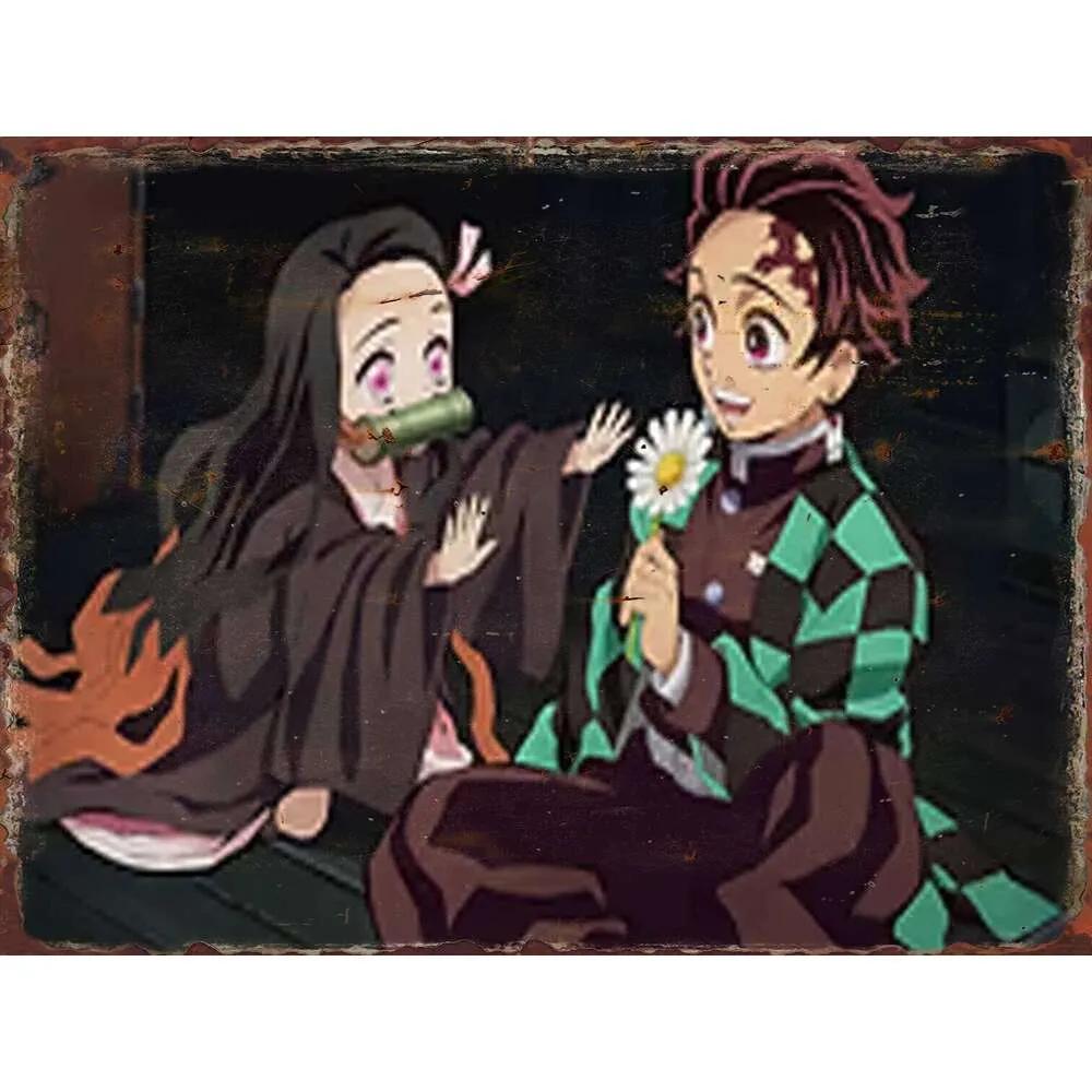Poster Metallico Demon Slayer Placca di Latta Retrò Placca da Parete Cinema per Decorazione Stanza Regali Estetici Segnali Arte Decorazione Casa 26T0104 26T0104