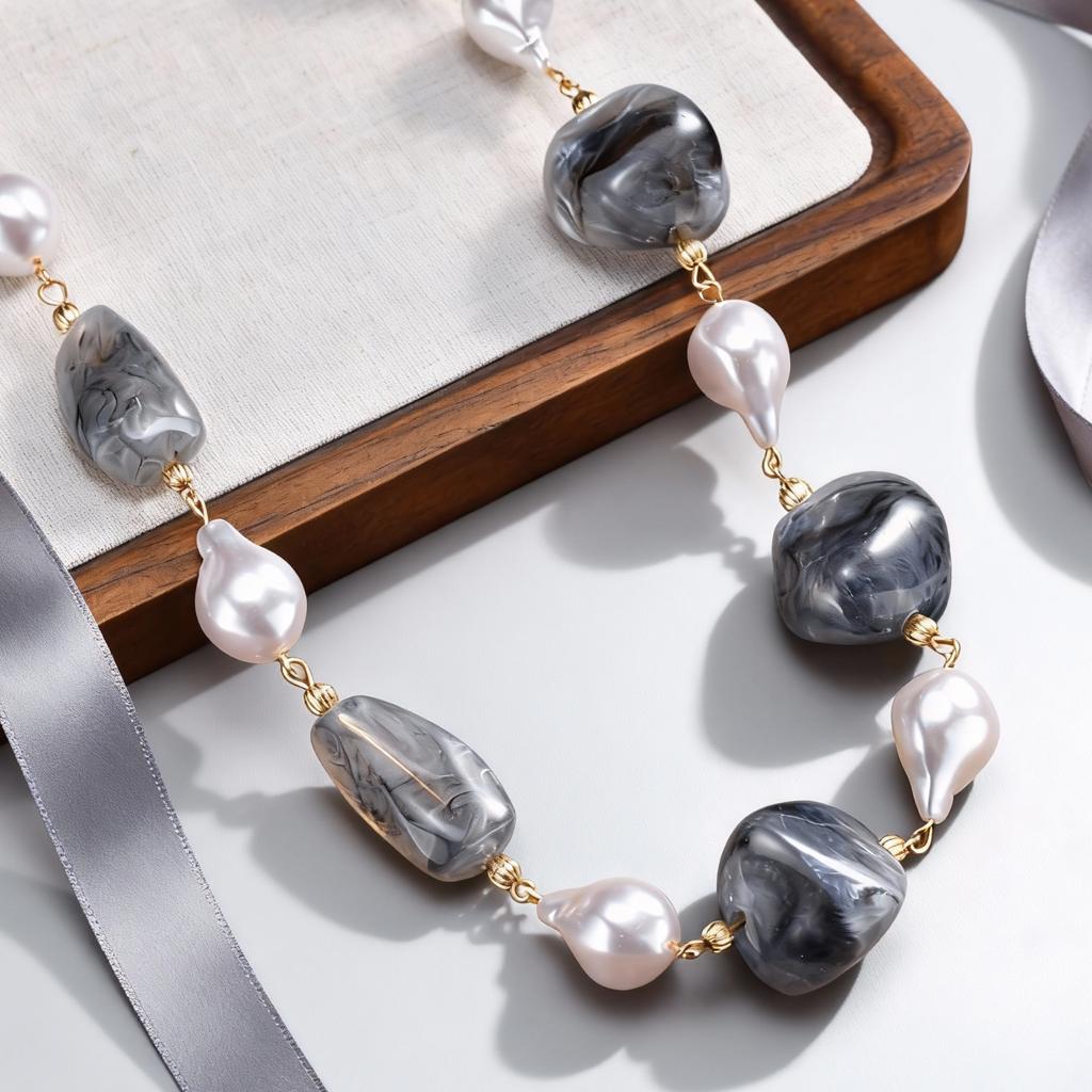 Vnox Chunky Irregular Beaded Necklace For Women, Two-color Winter Sweater Chain, Collarbone Neck Accessories