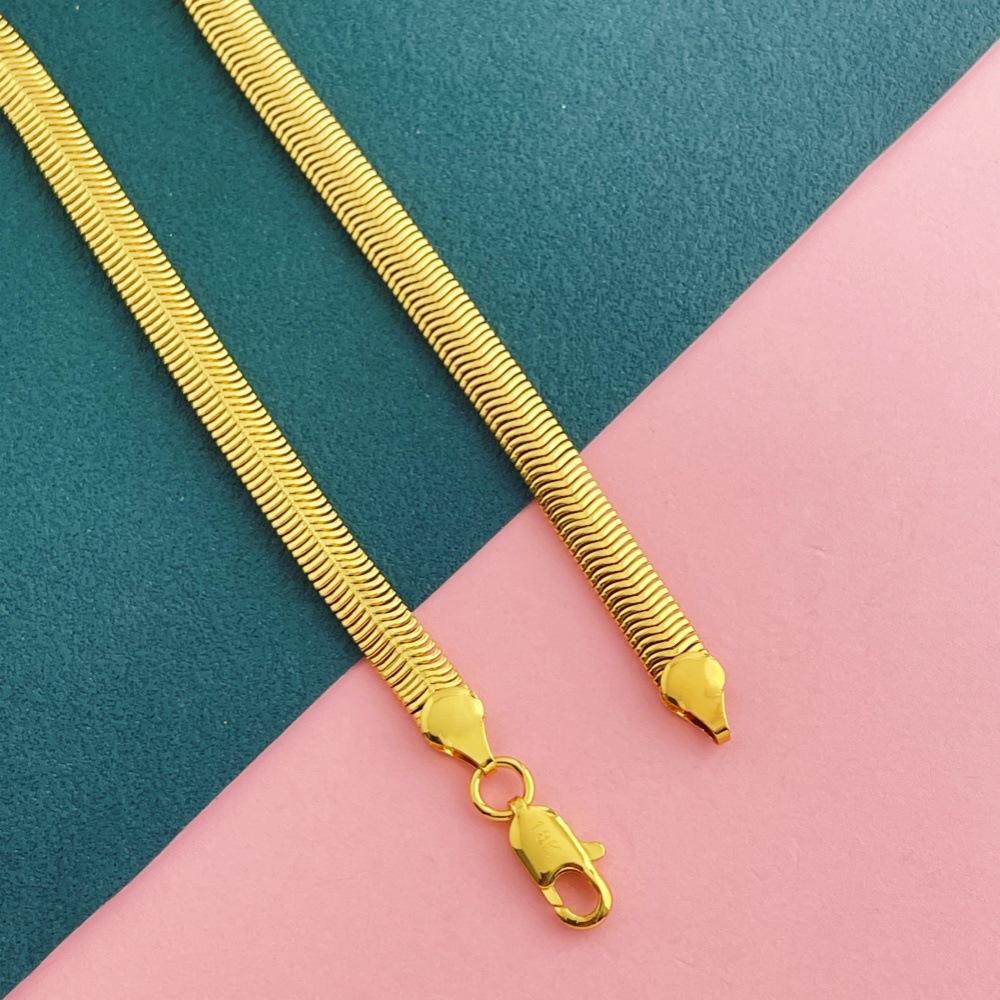 6MM Snake Bone Flat Necklace Women's 24K Gold AU999 - Versatile Snake Bone Chain, Ideal for Matching Pendants