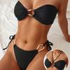 Women's Strapless  Tie Two Way Wearing High-Waist Sexy Split Bikini Swimsuit