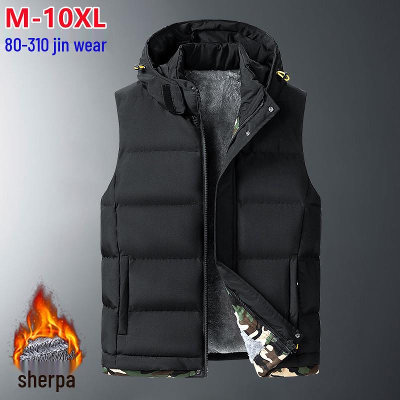 Men's Lambswool Cotton Vest, Autumn Winter, M-10XL, Plus Velvet, High-End Sports Style, Warm Plus Size Outerwear.