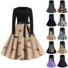 Halloween Print Flare Dress For Women Long Sleeve Dress Hollow Party Casual Dresses