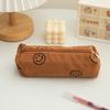 Smiley Face Corduroy Pencil Case: Durable, Dirt-Resistant, Large Capacity Storage for Students