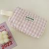 Pink And Green Plaid Makeup Bag With Breathable Polyester For Travel And Daily Use