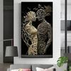 Modern Black & White Double Canvas Painting with Intricate Floral Figures