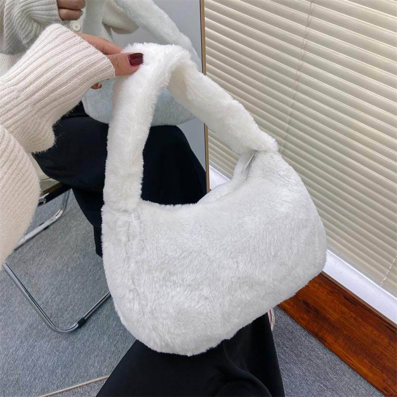 Plush Faux Fur Mini Square Bag for Women, Soft Fluffy Handheld Shoulder Purse, 2022 Winter Fashion Cute Handbag