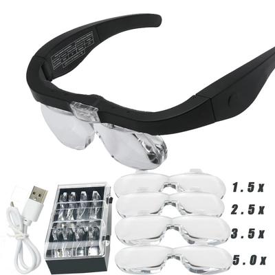 Magnifying Glasses Magnifier1.5x 2.5x 3.5x 5.0x Usb Rechargeable With Led Light For Reading Jewelers Watchmaker Repair Wearing