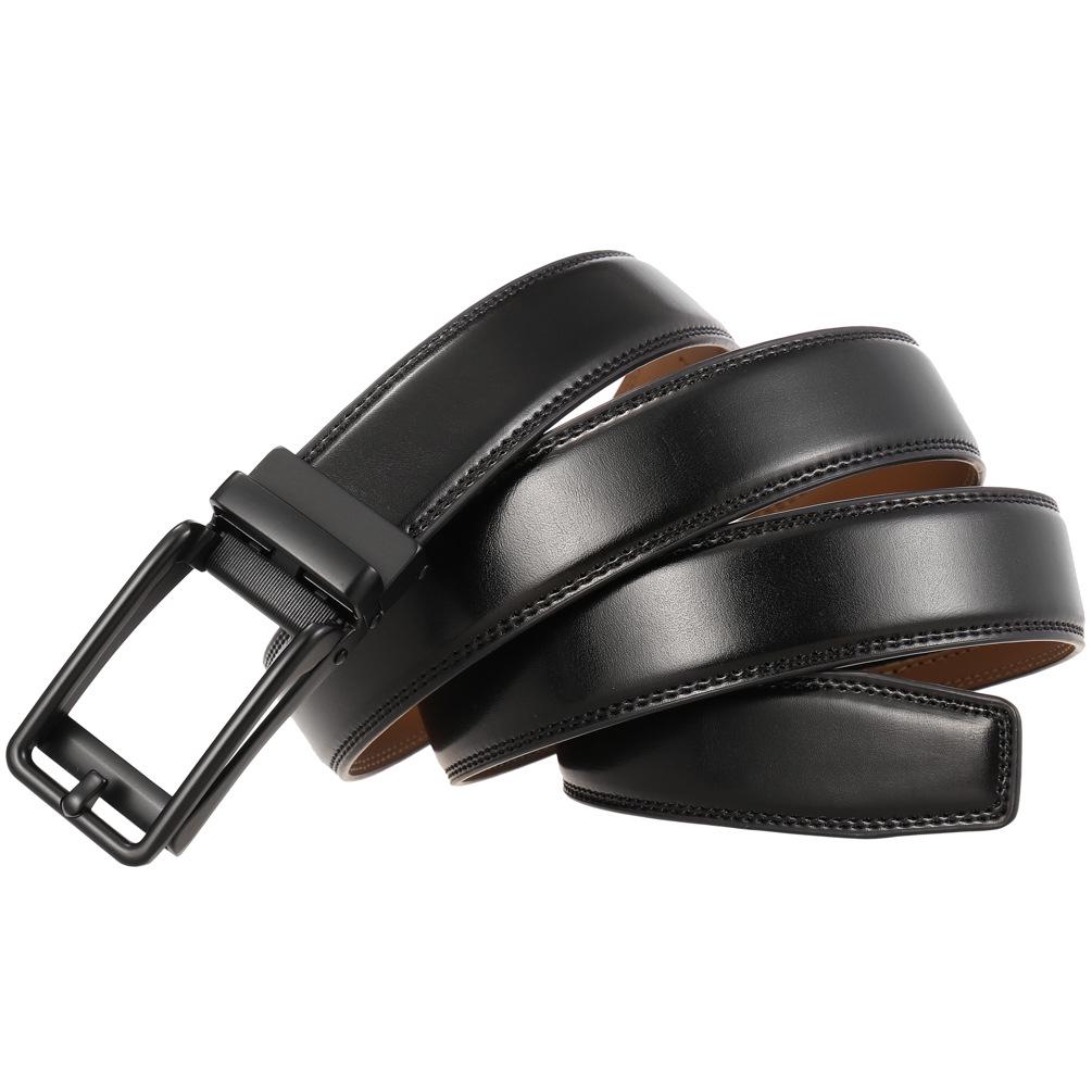 Casual Alloy Automatic Buckle Cowhide Belt, Reverse Pull Design