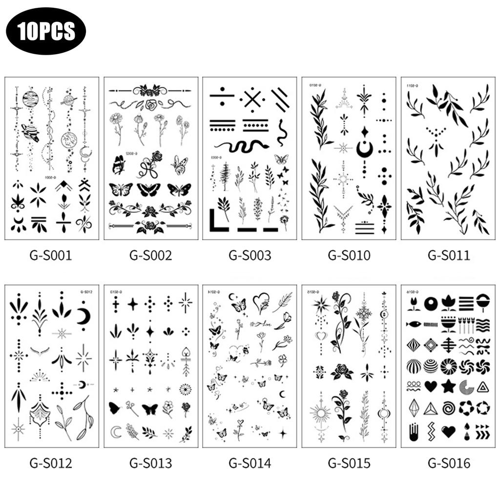 10pcs Finger Temporary Tattoo Sticker Black Butterfly Flower Body Arts Waterproof Magic Mini Pattern Semi Permanent Stickers