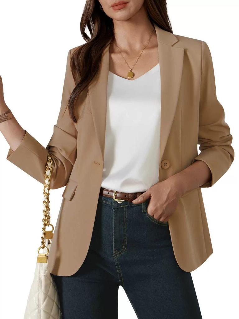 2025 European Slim Fit Women's Solid Color Long Sleeve Single Button Casual Blazer