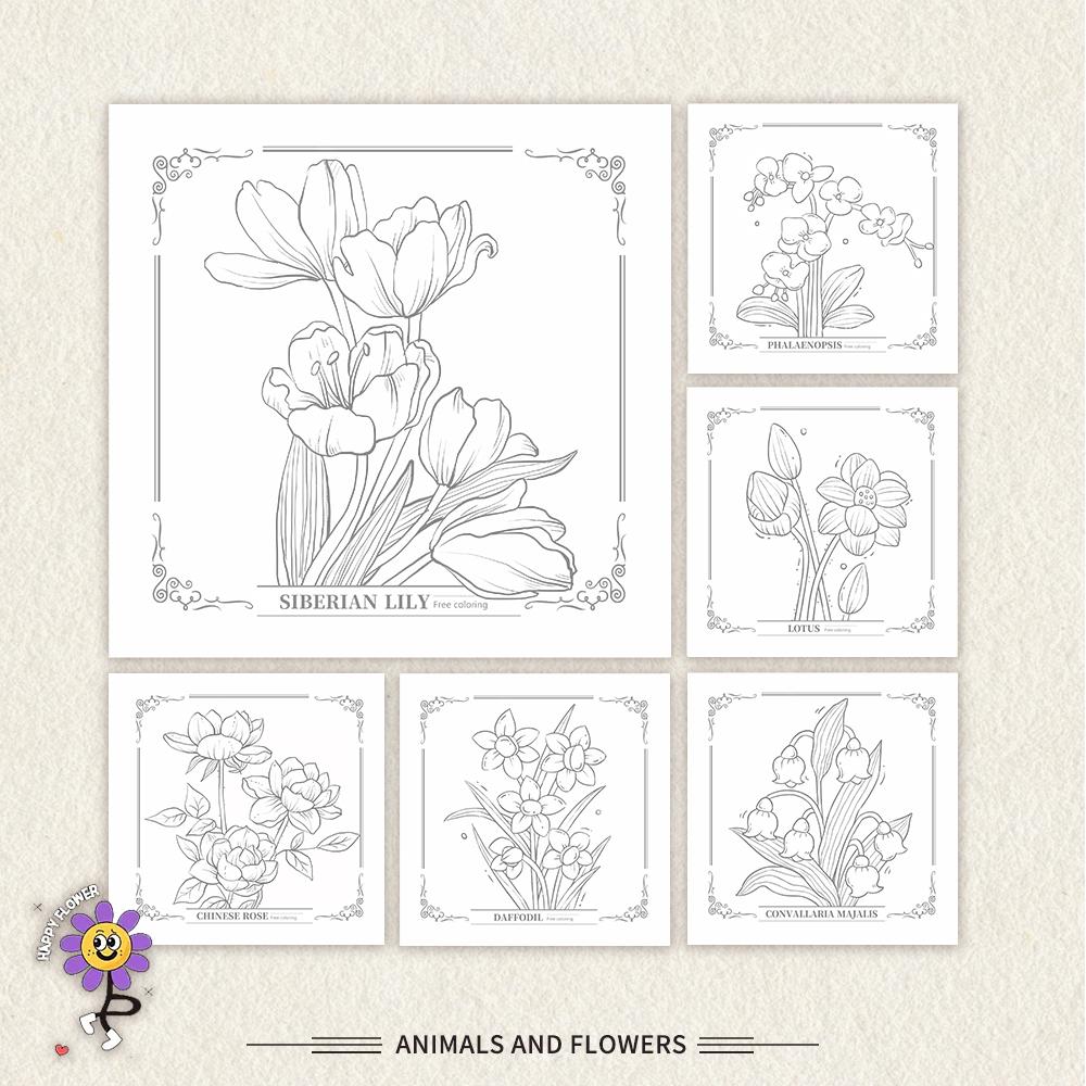 Flower Coloring Book - 30page adult coloring book, 100 gsm, 8.3 inches × 8.3 inches, painting book, birthday gift, holiday party