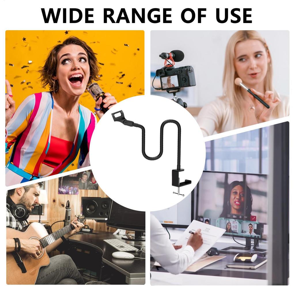 Microphone Desk Mount with Clip Thick Tube Non-Slip Pad Microphone Boom Arm Desk Holder with Clip for Podcast Singing Live