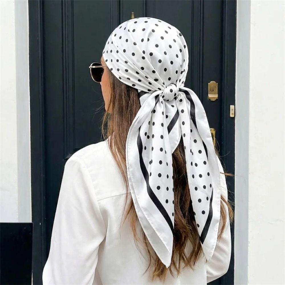 Printed Small Square Scarf Geometric Shape Hair Scarf Elegant Polka Dot Silk Scarf Women