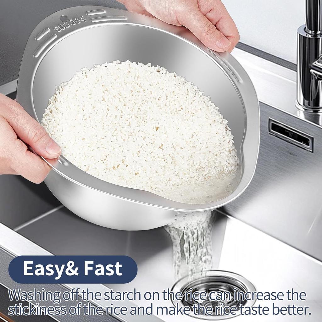 Kitchen 304 Multi-Function Vegetable Fruit Basket Drain Waing Vegetable Basket Home Use Rice Waing Sieve Rice Basin Tool