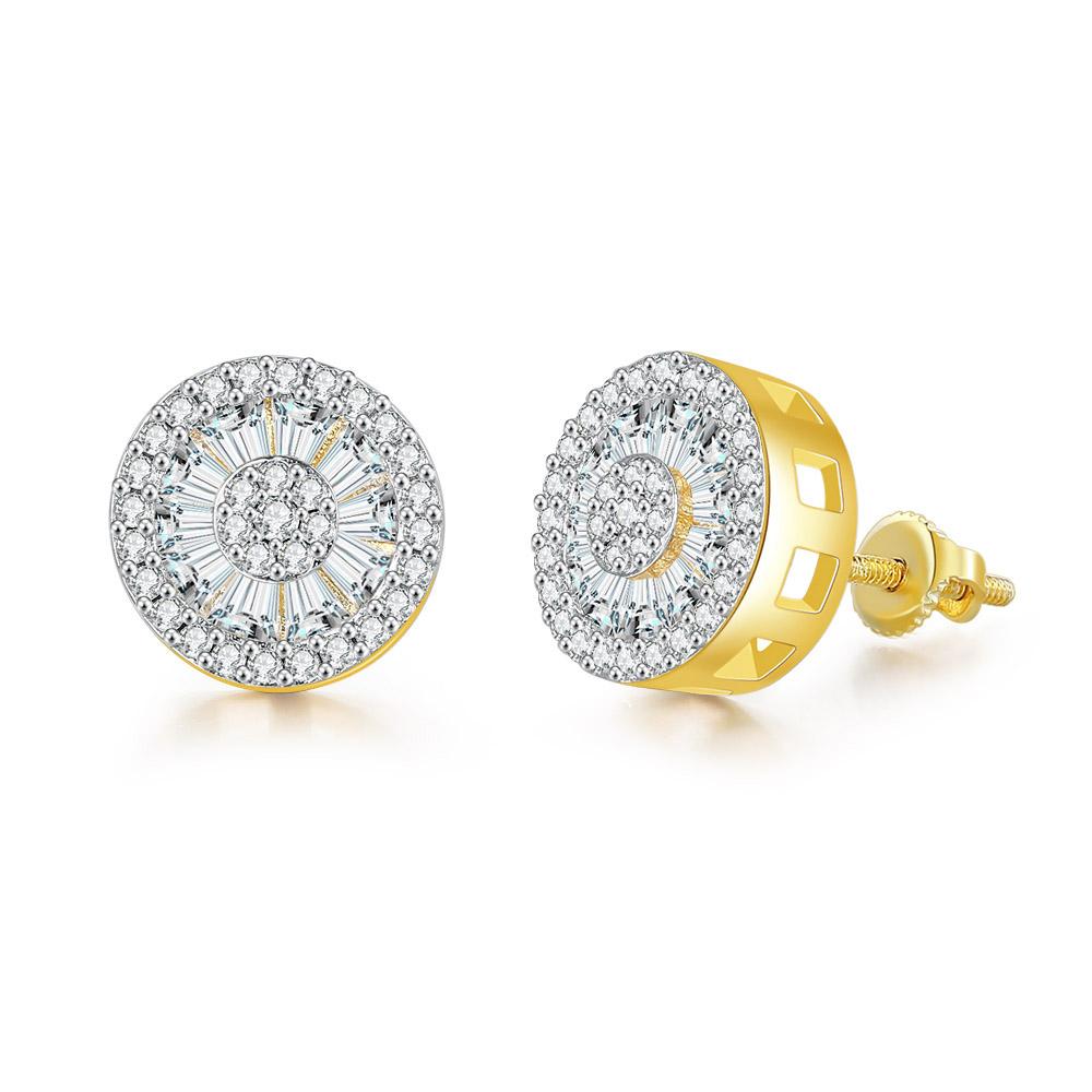 Hiphop Rock Stud Earrings For Women Classic Gold Color Jewelry Crystal Iced Out CZ Piercing Cartilage Ear Accessories Wholesale