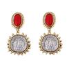 Retro Geometric Alloy Inlaid Resin Earrings for Women Ladies Europe and America Style Exaggerated Pendant Earrings Jewelry Gifts