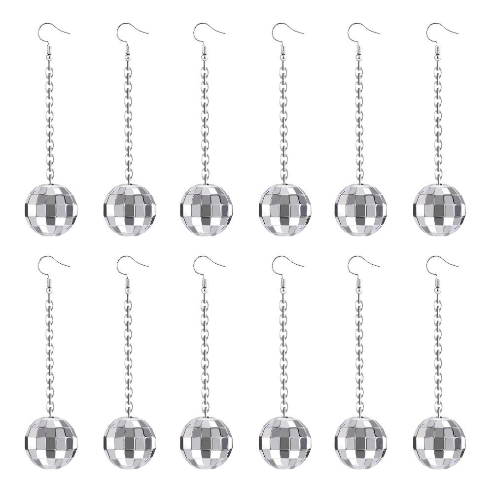 

12pcs Disco Ball Earrings 70 s Disco Outfits Costume Accessories Silvery Disco Mirrorball Earrings 70s Outfits Dance Party Punk Style 12pcs silvery