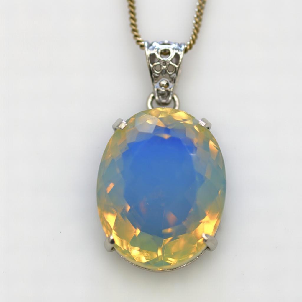 Lab-Created Opal Pendant 925 Sterling Silver Oval Cut 73.65 ct Gems October Birthday Birthstone