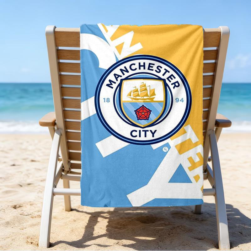 Serviette de Plage Imprimée City Football Club, Microfibre Super Douce, Cadeau Parfait Anniversaire, pour Piscine, Plage, Voyage, pour la famille et les amis