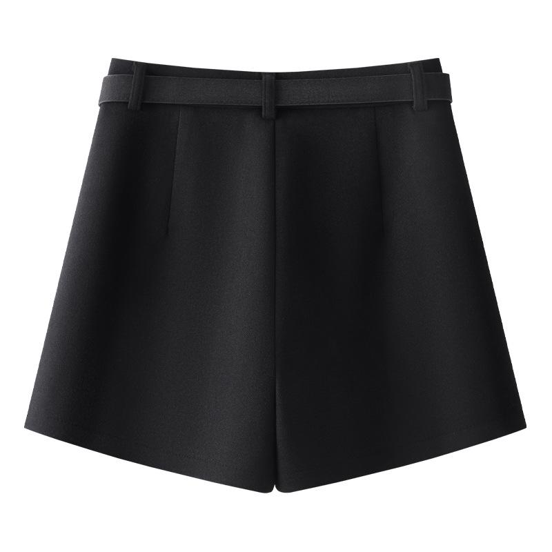 Women's Gray Woolen Straight-Leg Pants & A-Line Booty Shorts - Slimming, Autumn/Winter 2024 Collection