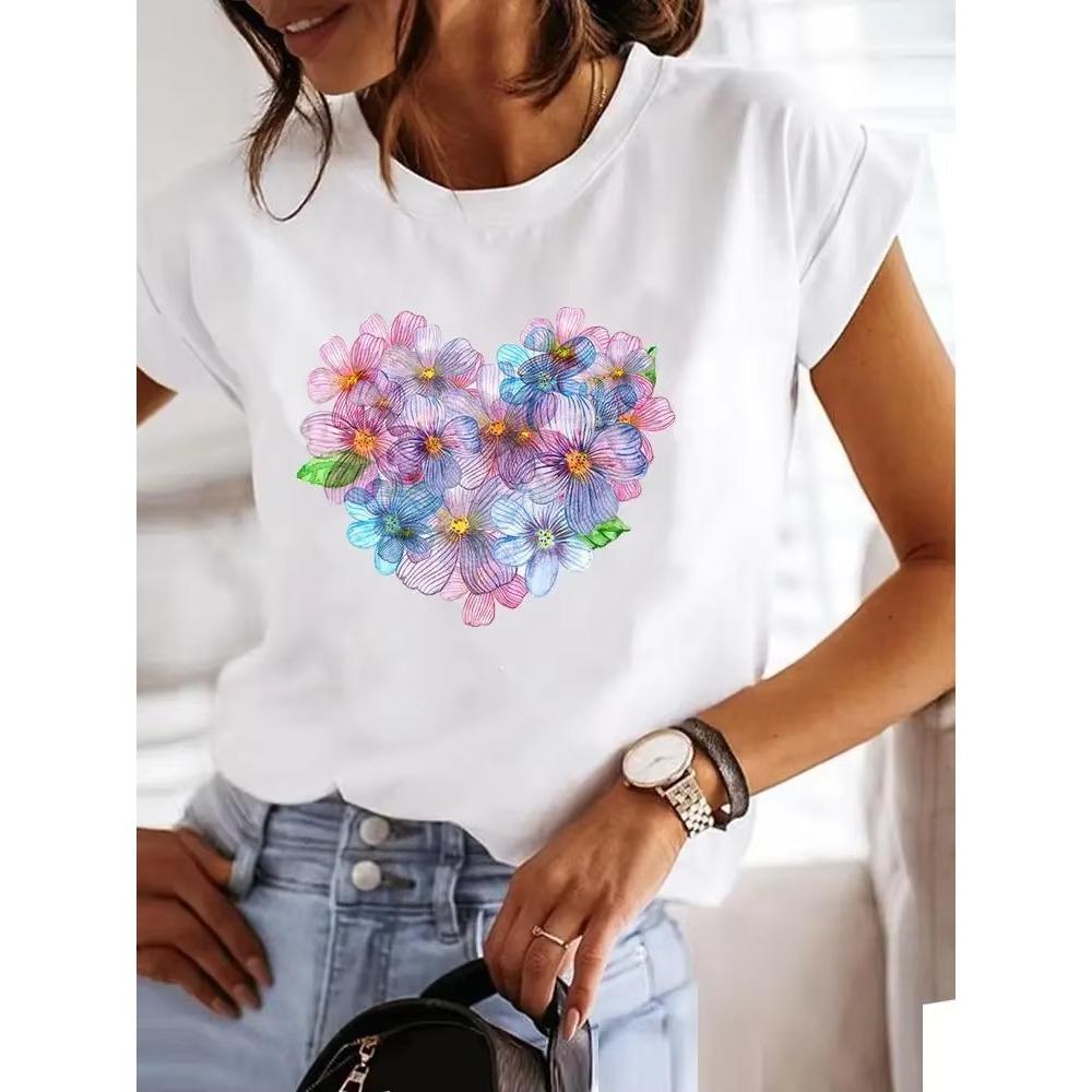 Love Style Trend Cute 90s Harajuku Women Print Ladies T-shirt Casual Basics O-collar Black Shirt Short Sleeve Ladies T-shirts