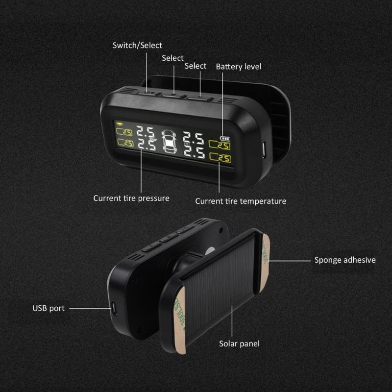 Wireless Tire Pressure Monitoring System (TPMS) for Small Size 4-tire Vehicles,Include 4 Sensors,USB Solar Power