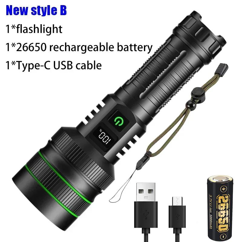 Powerful Rechargeable LED Flashlight Camping Rechargeab Lamp Emergency Supply Outdoor Fishing Tactical Lantern Use 26650 Battery