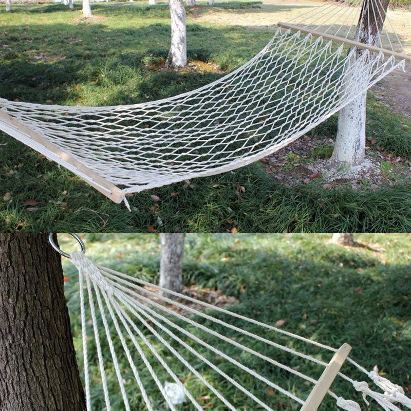 Single-User Heavy-Duty Nylon Mesh Hammock Portable Breathable Swing Bed with Hanging Ropes for Camping Beach Outdoor Use