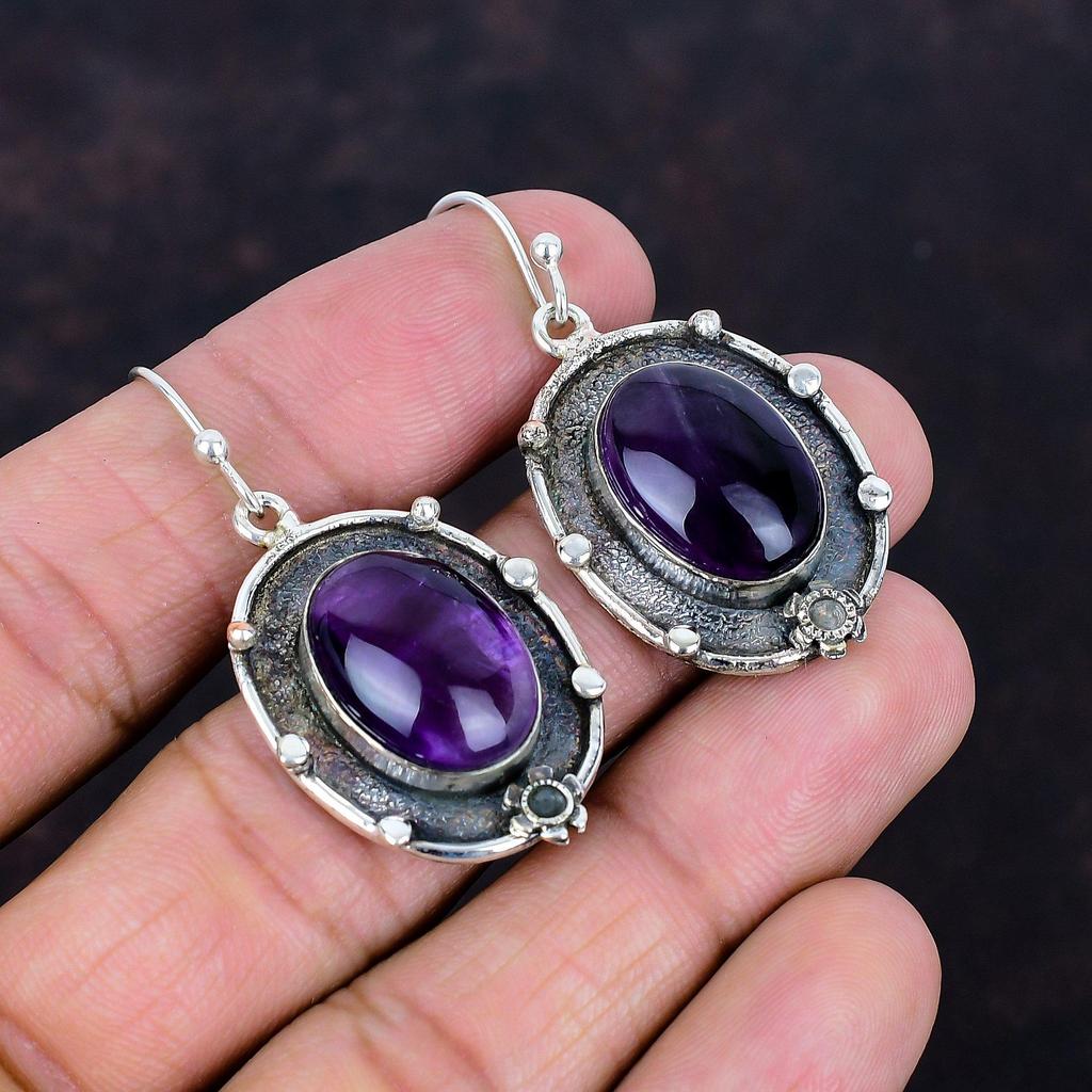 Star Amethyst Earring Handmade Real Gemstone Earrings 925 Sterling Silver Earring Antique Jewelry Very Pretty Drop Earrings Gifts for Friend