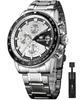 OLEVS Watch Men Quartz Stylish Multifunction Stainless Steel Waterproof Luminous Date Analog Fashion Student Business Watch for Men White