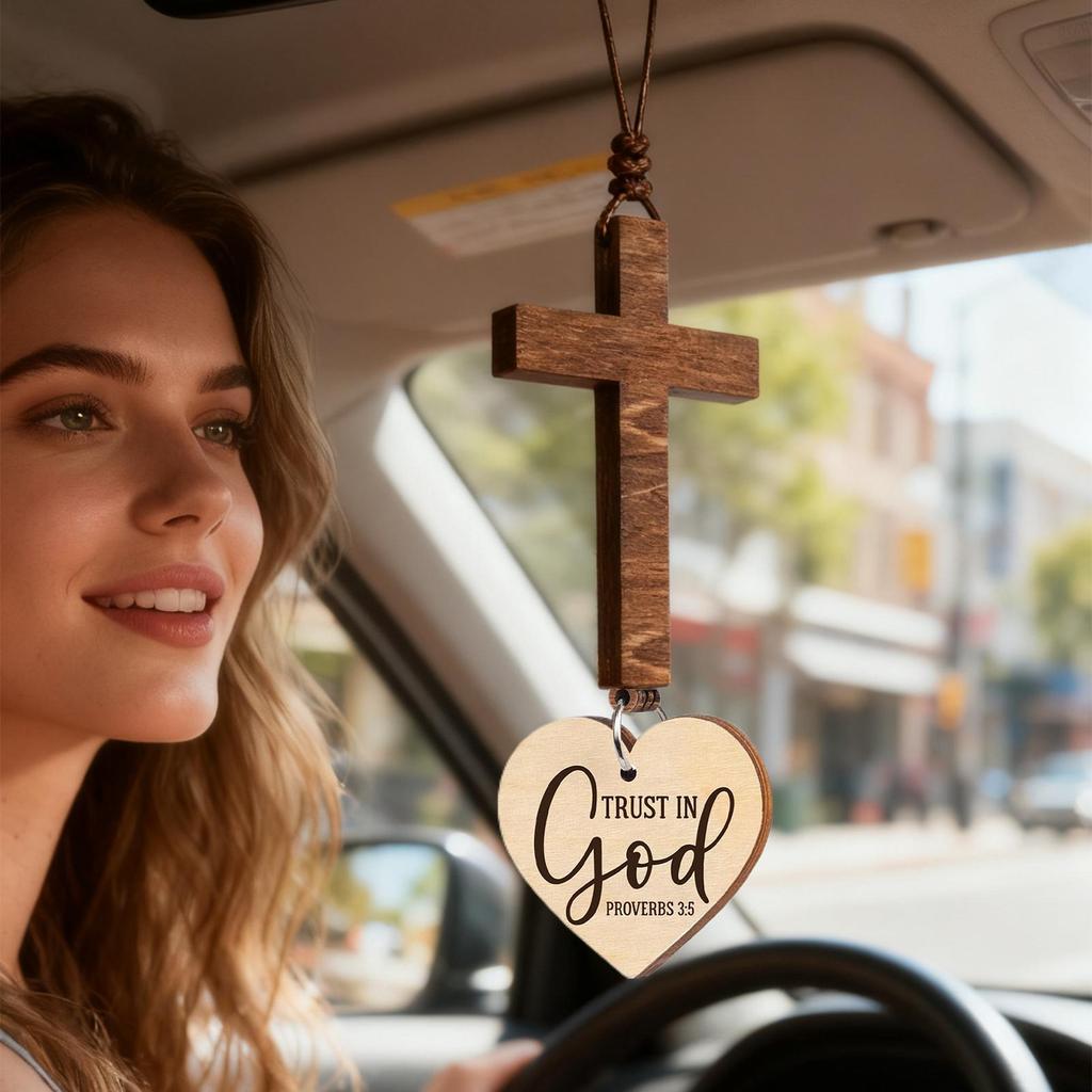 Kreuz für Rückspiegel Christlicher Bibelvers Anhänger Jesus Auto Dekorationen für Frauen Männer Fahrer Fahrzeug LKW SUV Innenraum