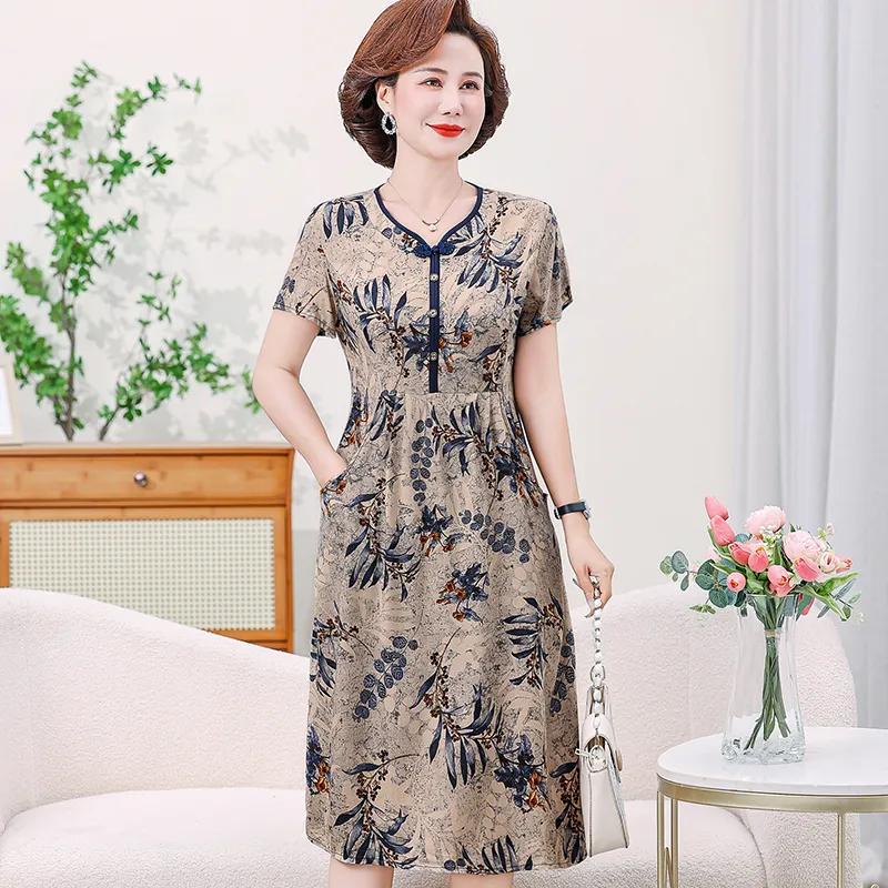 Damen Sommer Temperament Lockeres Kleid Kurzarm Bedruckt Freizeitrock