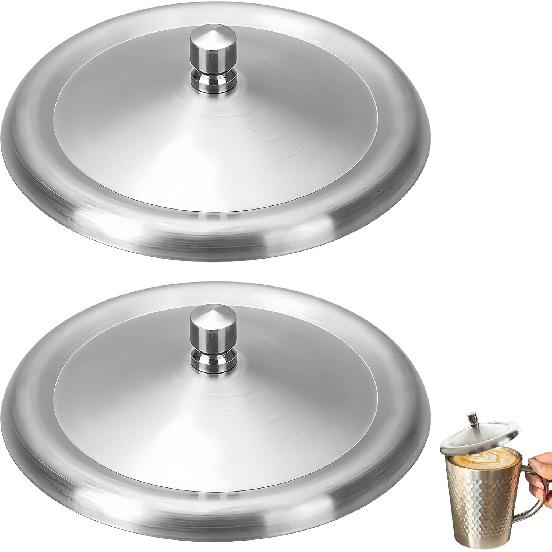 2Pcs Stainless Steel Cup Covers, 4.8Inch Coffee Mug Lid, Metal Tea Cup Cover, Universal Lid for Hot Tea Home Kitchen Camping, 12.M