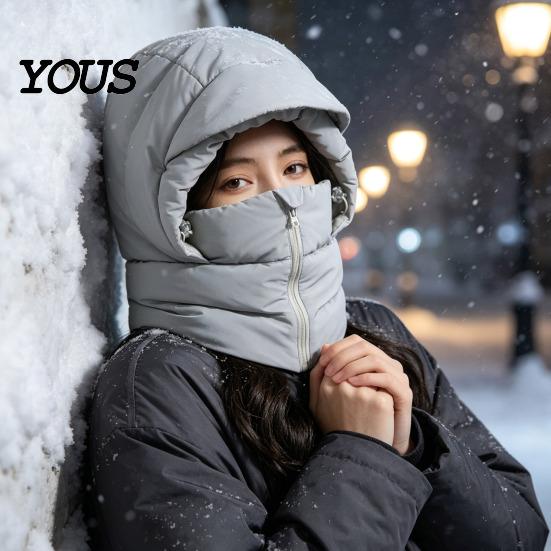 Outdoor Thermal Hat Women Winter Balaclava Hat, Wind-Resistant Zipper Face Mask for Cold Windproof Weather, Hooded Scraf Ski Cycling
