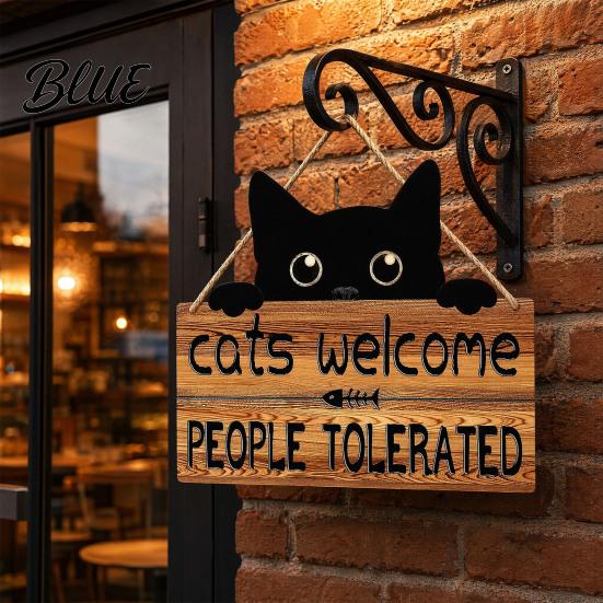 Fun Cat Door Hanger Shaped Welcome Sign Durable Wooden