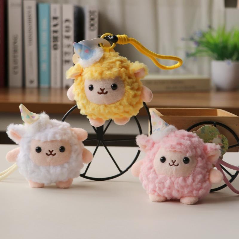 Fluffy Soft Mini Sheep Keychain Cartoon Anime Stuffed Lamb Pendant Adorable Bag Accessory for Girls School Backpack