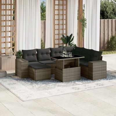 Vidaxl 8-Cz. Garden Furniture Set With Cushions, Grey, Poly Rattan