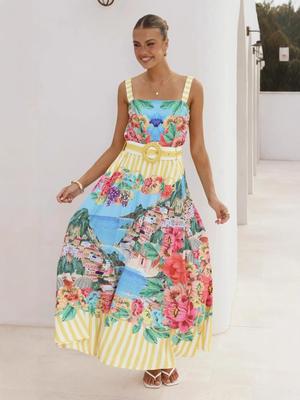 2025 Casual Fashion Linen Spaghetti Strap Maxi Dress