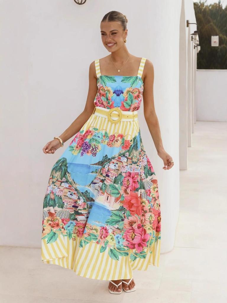 2025 Casual Fashion Linen Spaghetti Strap Maxi Dress