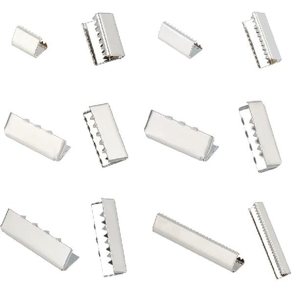 PH PandaHall 42pcs Crimp Fasteners 6 Sizes Ribbon Ends Platinum Leather Ribbon Crimps Brass Belt Buckle End Tip for Clothes DIY Leather Craft Belt