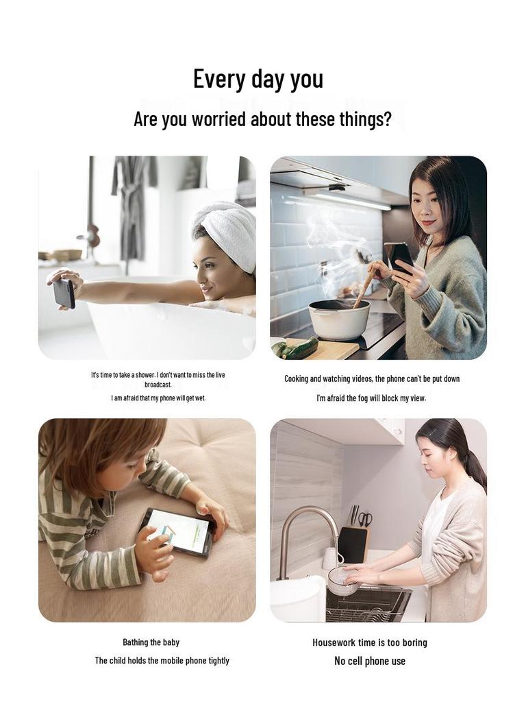 Waterproof Wall-Mounted Phone Case: No-Drill, Adjustable, Anti-Fog Touchscreen for Bathroom Toilets