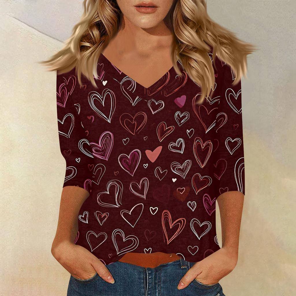 Dámské tričko s potiskem 3/4 rukáv denní víkendová móda základní véčkový výstřih běžný top