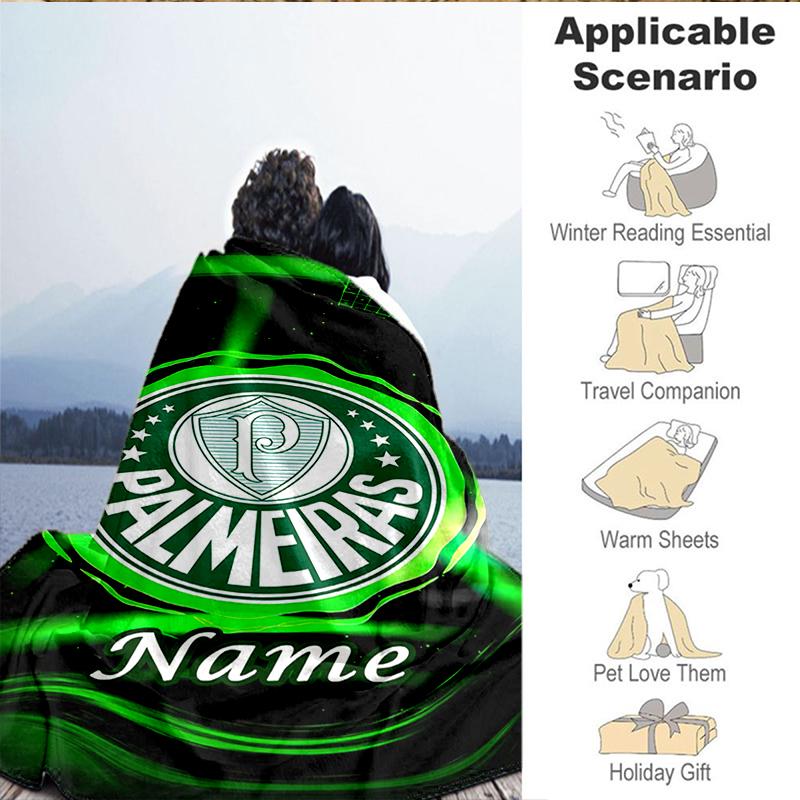 Custom Name Green Palm Tree Emblem Blanket Lightweight Ideal Bedding Blanket Perfect for Travel, Camping, Living Rooms, Sofas, Christmas gift