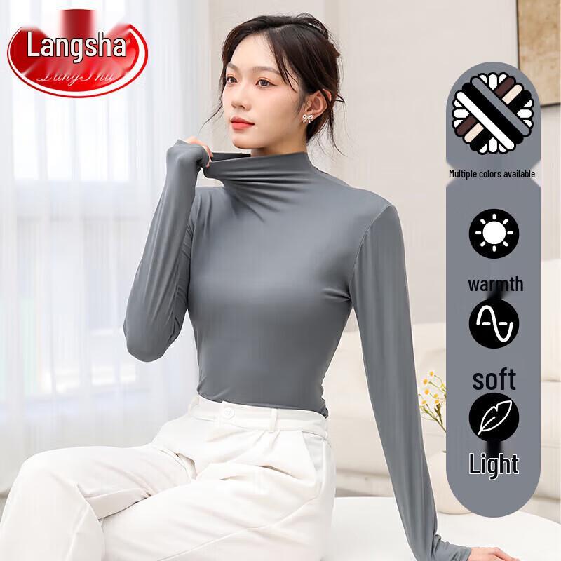 Langsha Women's Long-Sleeve Semi-High Collar Thermal Base Layer Top