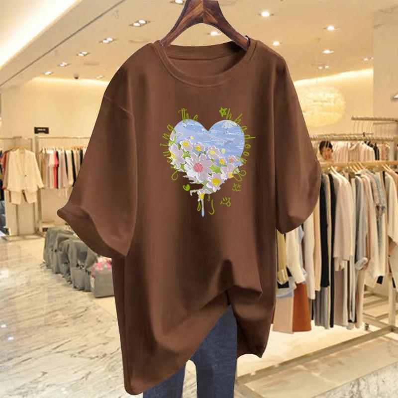 

White short-sleeved t-shirt women s 2025 new loose and thin t-shirt fashionable and versatile summer dopamine top XXXL