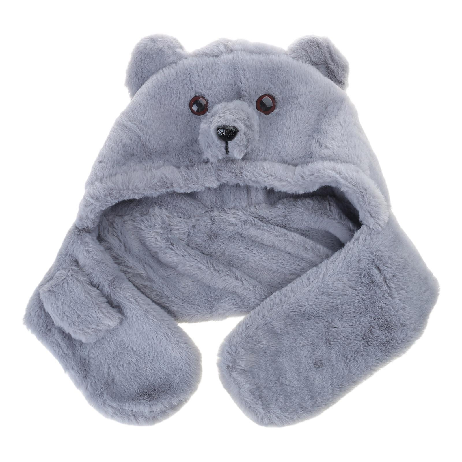 

Children Bear Scarf with Hat Soft Fleece Warm Head & Neck Wear Toddler Plush Bear Winter Hat with Scarf for Outdoor Fun синий