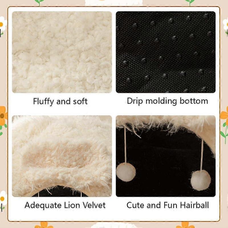 Cute Cat Bed Cave - Plush Sheep-Shaped Pet House for Indoor Dogs and Rabbits, Removable Cushion, Self-Warming, Small Nest with Hanging Toy