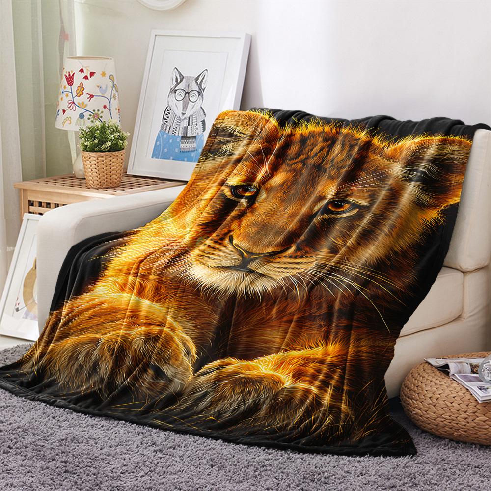 Lion Cub Print Flannel Blanket, High Quality Comfortable for All Seasons, Home Decor, Warmth and Comfort, Perfect for Christmas Gifts